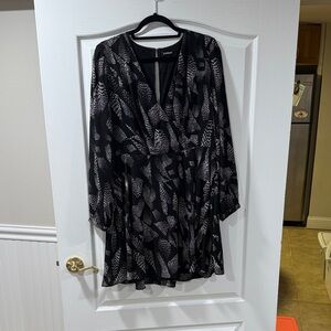Express Black and White Leaf Print Dress